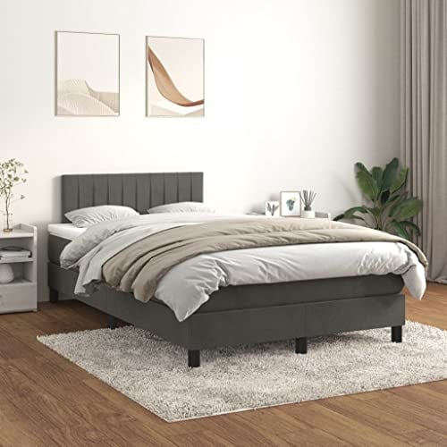 HUAKEHOM Boxspringbett Bett mit Matratze Kopfteil Polsterbett Schlafzimmerbett Bettgestell Lattenrost Dunkelgrau 120x200 cm Samt