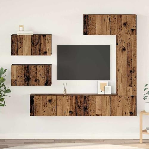 Gecheer Conjunto de Mueble de TV 6 pcs Madera Vieja 30.5 x 30 x 90 cm