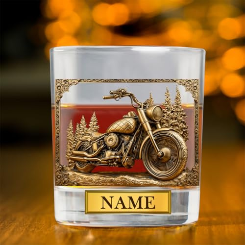 Wasetell Verre à whisky personnalisé pour moto avec nom personnalisé motard, verre à whisky autocollant en cristal, lunettes de motocross, cadeau pour homme, papa, grand-père, frère, fête des pères