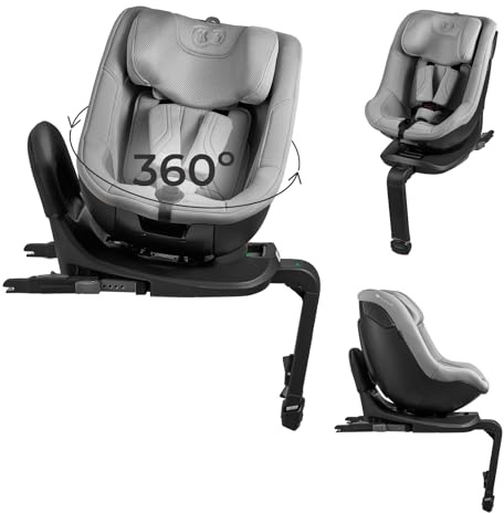Kinderkraft I-GUARD PRO, drehbarer Autositz 360°, i-Size R129, 61–105 cm, rückwärts und vorwärts gerichtet, ISOFIX und Stützfuß, H-GUARD und SIDE PROTECT System, belüftete Schale, Grau