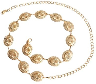 Western Metal Concho Belt, Hollow Daisy Chain, Adjustable Boho Waist Chain for Women, Country Concert Outfit Belly Chains for Dresses, Jeans, Costumes, Cowgirl, (Gold)