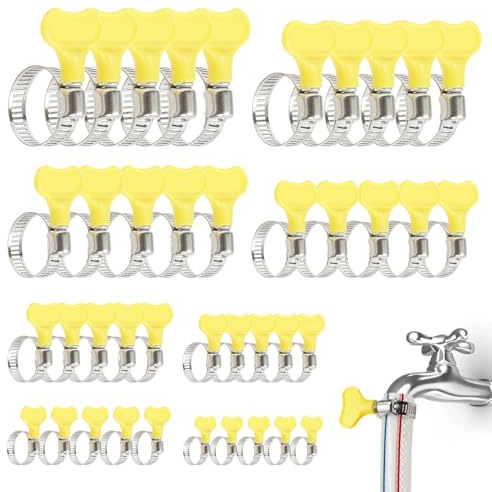40 Stück Schlauchschellen Edelstahl mit Griff, 8-Teiliges Schlauchschellen Set, Einstellbare 6–44 mm Schellen für Gasschlauch Gartenschlauch Benzinschlauch, Gelb