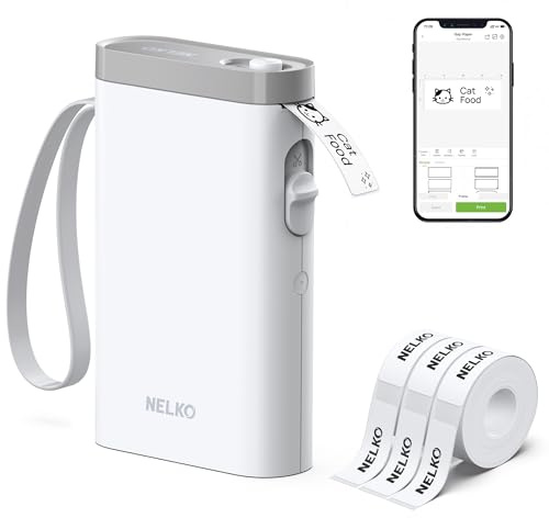 Nelko Etikettendrucker,Bluetooth P21 Etikettiergerät mit 3 Aufklebern Weiß | Kabelloses Tragbares,Mini Label Printer beschriftungsgerät für iOS & Android,Ideal für namensaufkleber schule,back to school