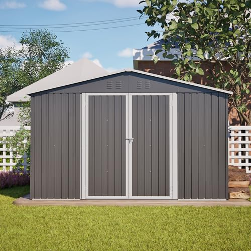 Abri de jardin XXXL en métal - 300 x 252 x 191 cm - Résistant aux intempéries - Avec toit à pignon, portes coulissantes verrouillables et ventilation - Grand abri de jardin pour vélos, appareils et