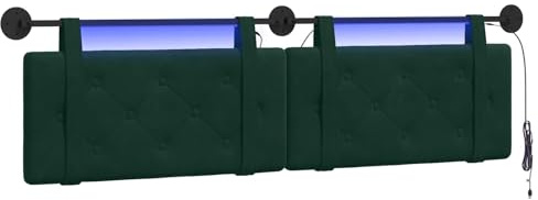 vidaXL Hängendes Kopfteil Mit LED Licht Dunkelgrün Samt, Bettkopfteil, Rechteckig aus Samt, Wandmontage, Bequeme Polsterung, Knopfheftung, Platzsparend Décor