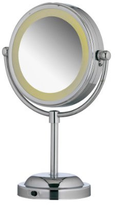 axentia Vergrößerungs-Leuchtspiegel in Silber, rostfreier LED-Kosmetikspiegel verchromt, robuster Badezimmerspiegel mit 3-facher Vergrößerung, Rasierspiegel rund, Durchmesser: ca. 17 cm