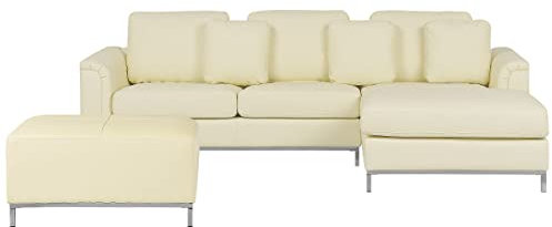 Beliani Ecksofa Echtleder Hellbeige linksseitig L-förmig mit Ottomane 3 Dekokissen Oslo