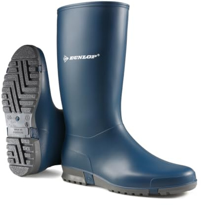 DUNLOP Sport - Unisex Knee High Classic Retro Design Wellington Rain Boots, Blue/Grey, Waterproof and Chemical Resistant PVC Wellies for Outdoor, Farm and Gardening Work - EU39, UK6