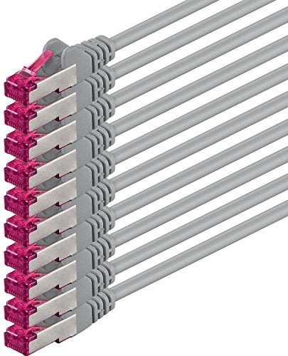 5m - gris - 10 pièces - câble réseau CAT6a (10Gb/s) S-FTP CAT 6a Lankacable - certifié GHMT PIMF 500 MHz Cat5 Cat5e Cat6 Cat6a Cat7 pour switch, routeur, modem, Internet