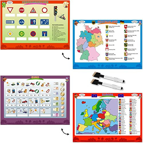 4tlg. Lerntafel-Set DIN A3 / 2 Lerntafeln + 2 Foilienschreiber / Landkarten...