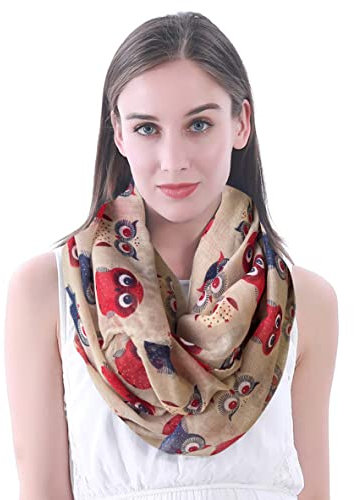 Lina & Lily Damen Loop Schal Schlauchschal mit Eulen-Print (Beige)