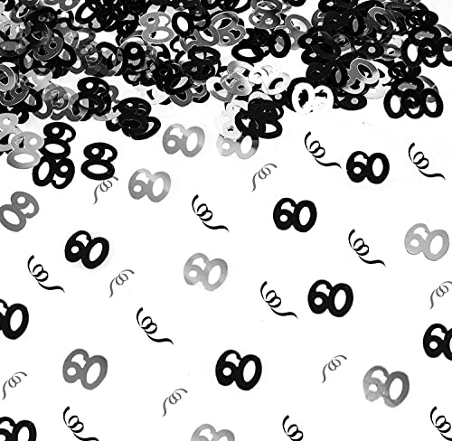 SHATCHI 14 g Black and Silver 60th Birthday Confetti Foil Metallic Glitz Table Scatter Sprinkles Age Bday Party Decorations