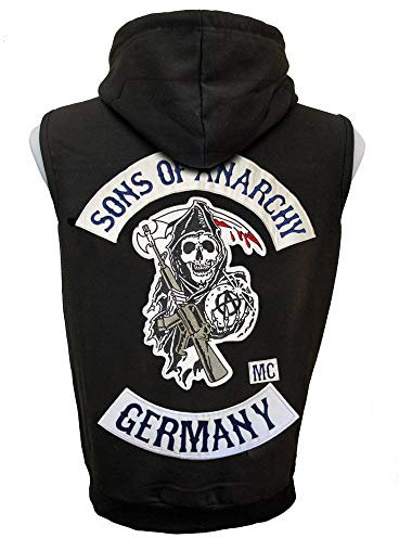 Sons of Anarchist Germany ärmellos Reißverschluss Stil Hoodie mit originalgetreuen, aufgestickten Aufnähern, Samcro Größen S bis XXL (XL)