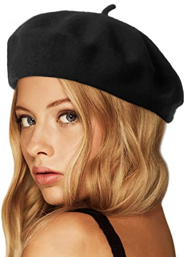 Wheebo Wool Beret Hat,Solid Color French Style Winter Warm Cap for Women Girls Lady - Black - One Size
