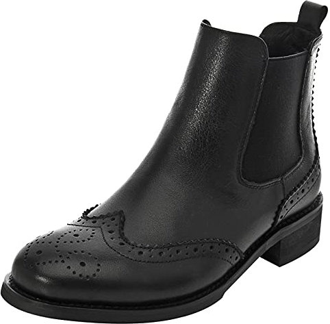 rismart Donna Brogue Wingtip Caviglia Alto Scivolare su Comfort Genuino Pelle Chelsea Stivali SN02052(Nero1,38 EU)