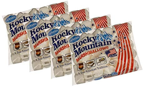 Rocky Mountain Marshmallows Classic 4x300g, bonbons américains traditionnels à rôtir sur le feu de camp, à griller ou à cuire au four, 4x300g