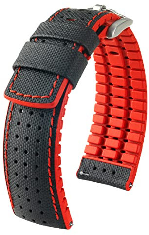 HIRSCH Herren Performance Uhrenarmband Modell Robby 21 mm Schwarz/rot