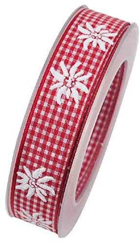 Dekoband Edelweiss/rot Weiss/Breite 25 mm/Länge 20 Meter