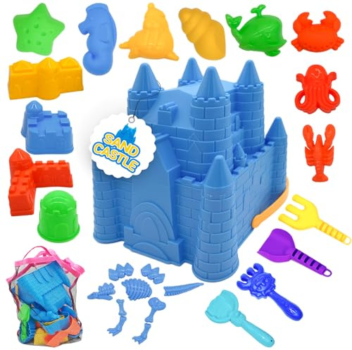 SupMLC 27 Pcs Sand Castle Building Kit Beach Toys with Collapsible Mesh Bag