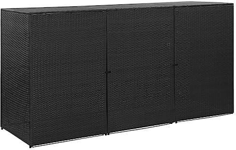 vidaXL Mülltonnenbox für 3 Tonnen Mülltonne Müllbox Mülltonnenverkleidung Müllcontainer Gerätebox Schwarz 229x78x120cm Poly Rattan Stahl