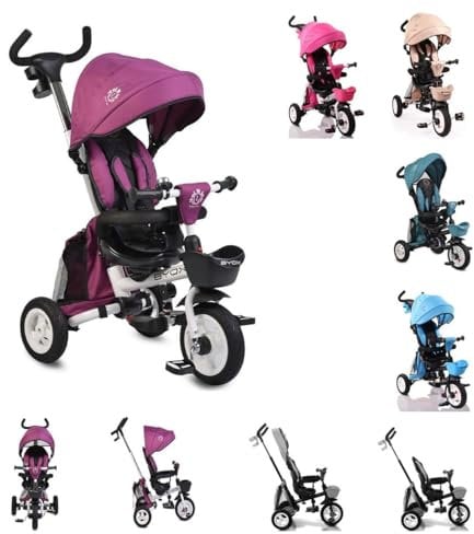Byox Dreirad Flexy Lux 3 in 1 Tricycle, klappbar, Gummireifen, drehbarer Sitz, Farbe:lila