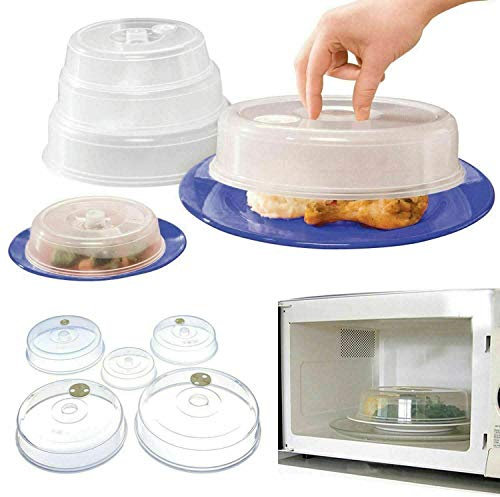 True Face Microwave Oven 5 Pack Covers Food Plate Lids Ventilated Guard Cover 115-225mm