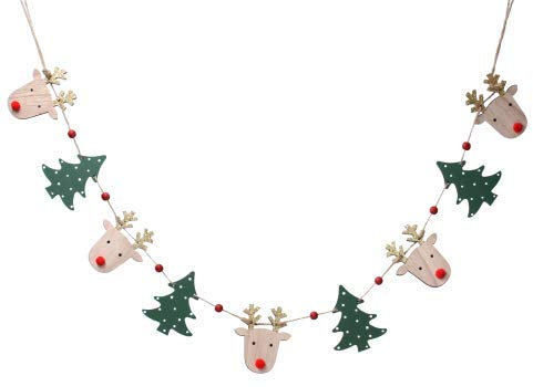 Gisela Graham Christmas Garland - Wooden Deer Head and Trees String
