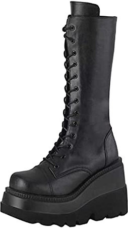 Stivali Donna Moda Scarpe con Zeppa Multicolore con Cerniera (37,Nero)