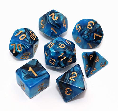 CREEBUY Polyedrisches Würfelset für Dungeon and Dragons, Rollenspiele, 7 Stück, Blau mit Schwarz