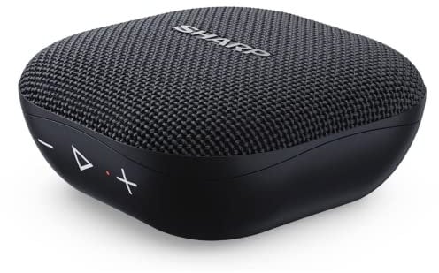 SHARP GXBT60 Bluetooth-Lautsprecher, kompakte Musikbox (max. 13 Stunden Spielzeit, wasserdicht, praktischer Trageschlaufe), schwarz