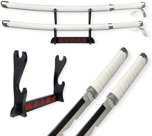 FÉENOMENN Katana Demon Slayer Pack Inosuke - 2 Epées Lame Bois - Support Japonais Double Inclus