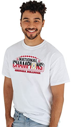 Blue 84 Herren NCAA Offizielles Lizenzprodukt Georgia Bulldogs National Champs 2021-2022 Fußball Weiß T-Shirt, Small