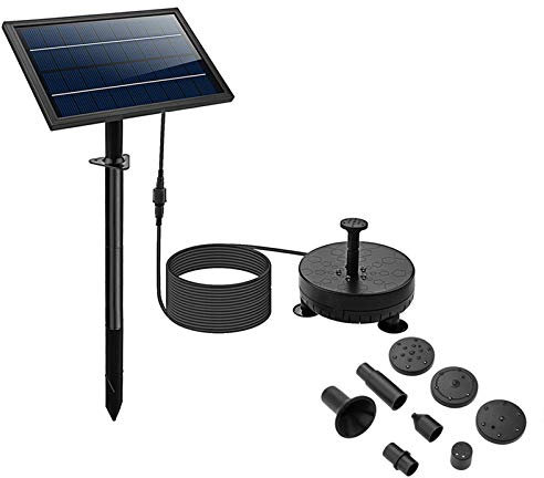 YXSH 8W solar fountain pump with LED lights, The solar water pump floating fountain has built-in backup rechargeable batteries, 5 nozzles, Used for fish tank small pond garden terrace lawn