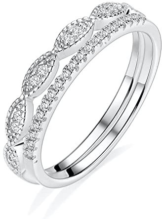 Moissanite Ehering 18 Karat Weißgold plattiert 925 Sterling Silber Trauringe Zweireihig Ehering für die Ewigkeit Stapelbarer Ring Klassische Verlobungsringe Erinnerungsring für Frauen 6
