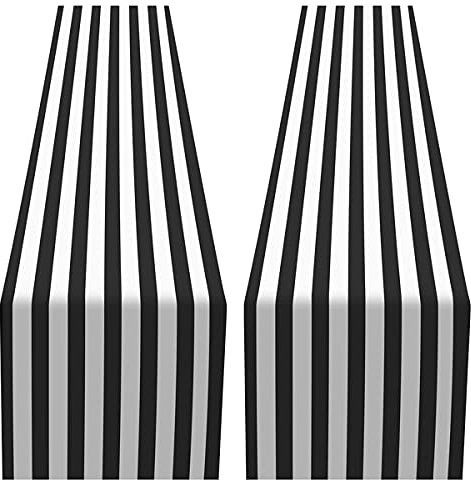 Yepar Gestreifter Tisch LäUfer Polyester Tisch Tisch Decke für Drinnen DraußEn Veranstaltungen Familien Essen (Schwarz und, 2 Packungen)