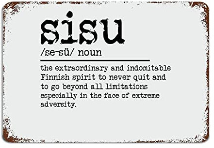 Sisu Definition Typografie Schilder Sisu Definition Metall Blechschild Vintage Metall Wandkunst Rustikales Wandschild Heimdekoration für Schlafzimmer Wohnzimmer Küche Veranda 20,3 x 30,5 cm