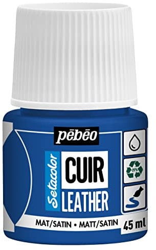 Pébéo - Setacolor Cuir -Peinture Acrylique pour Cuir et Similicuir – Personnalisation Sac, Chaussure, Sneaker- Résistance rayures, pliures, frottements - Finition Mate/Satinée - Bleu Ultramarin- 45 ml