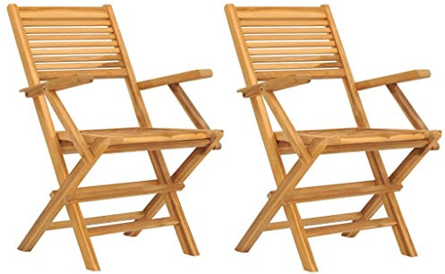 vidaXL Gartenstühle 2 STK., Gartenstuhl Klappbar Lattenrost-Design, Klappstuhl Holzstuhl mit Armlehnen, Gartensessel Stuhl, Massivholz Teak