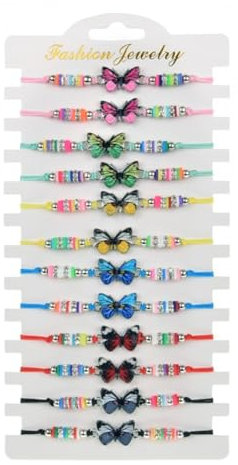 HNJUSR 12 Pezzi Braccialetti Amicizia Bambini, Braccialetti Bambina Intrecciato Colorato Farfalla,Bracciale Donna Braccialetti Amicizia Bambini,Regolabile per Bambini Regalo Festa di Compleanno