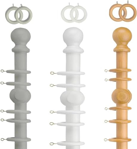 FlickBuyz_Wooden Curtain Pole Rod Set, Curtain Poles With Multi Finials, Premium Quality Fixed Length Wooden Curtain Rail Pole Rod Set Multicolor Door, Window, Kitchen, Living Room (White, 240cm)