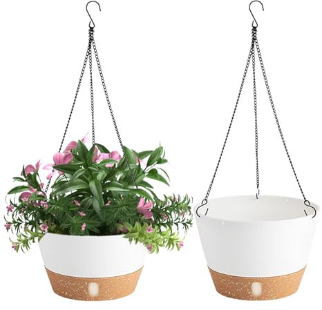 EACHPT Hängetopf für Pflanzen,2 Stück Blumenampel Hängepflanze innen,20cm Blumentopf Hängend für draußen mit Drainagelöchern und abnehmbarem Untersetzer