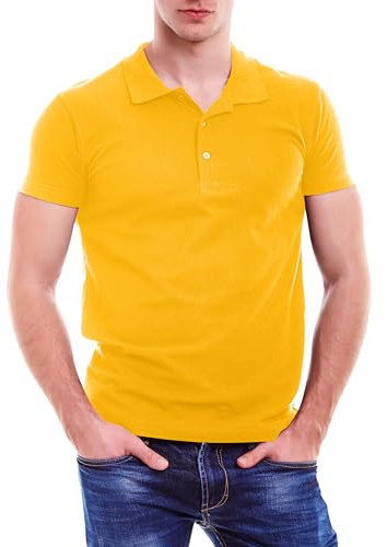 Love My Fashions® Mens Polo Shirts Short Sleeves & Knitted Collar, Regular Fit, Casual Plain Cotton T-Shirt for Men Yellow
