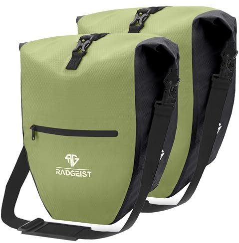 RADGEIST Fahrradtasche für Gepäckträger - Tasche für Fahrrad Gepäckträger - Gepäckträgertasche wasserdicht Umhängetasche (Grün 28L, 2er Set)