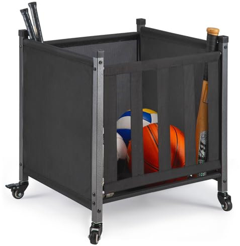 Morohope Ball Storage Bin Rolling Sports Ball Cart, Ball Storage Garage, Ball Basket Storage, Ball Cage for Garage or Gym, Indoor & Outdoor Sports Equipment Organizer 21''W x 23.5''H, Black