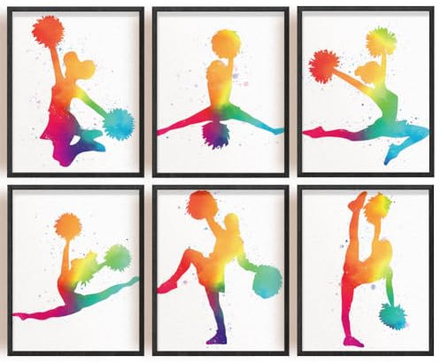 INFUNLY Set of 6 CheerLeader Abstract Wall Art Print Gymnastics Girl Posters Print 8x10inch UNFRAMED Aesthetic Gradient Ink Canvas Painting Pictures for Team Gift Cheer Team Fan Club Bedroom Decor
