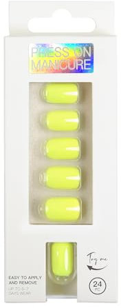 Press On Nails Short With Glue, 24Pcs Shiny Square Short Nails Y2K, 2024 Solid Color, False Nails, Stick On Nails (12-Chartreuse)