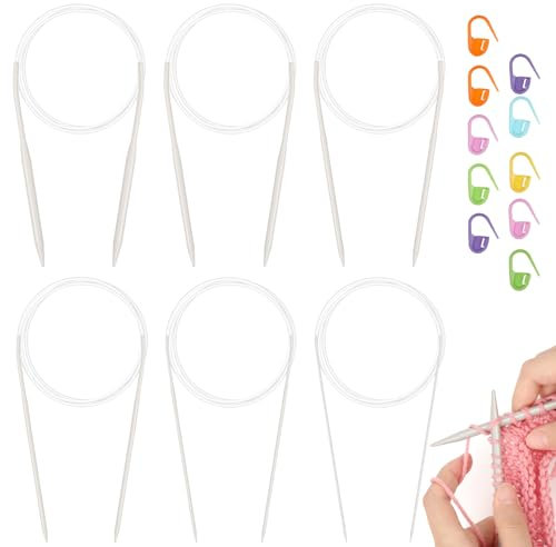 Aeelike Circular Knitting Needles Set 80cm, Circular Needles UK Size 2mm 3mm 4mm 5mm 6mm 7mm, 32 inch Long Round Knitting Needles with Cable for Socks, Hats, Blankets