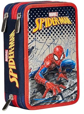 Seven Federmäppchen, Mäppchen, Mehrfarbig, Federtasche für Schreibwaren, Etui mit Stiften, Kugelschreiber, & mehr, 3 Fächer, Mädchen & Jungen, Schule - Grundschule, XXL, Spiderman