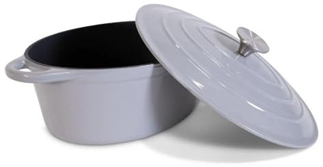 Sobczyk Gusseisen Topf Oval 30x22 cm | Kochtopf Mit Deckel | 4,4 Liter Fassungsvermögen | Für Alle Kochfelder