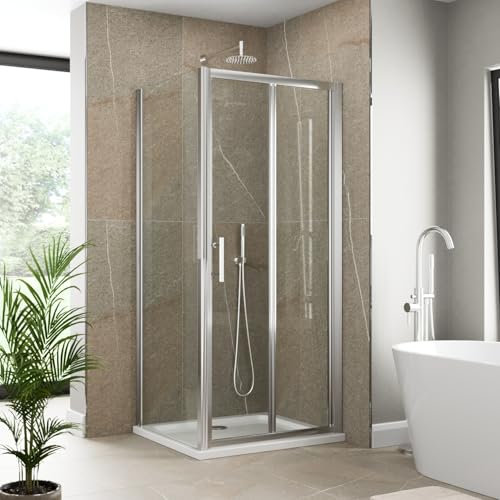 Luxura® 760 x 700mm Bifold Folding Shower Enclosure Door Screen for Wet Room Cubicle Enclosures, 6mm Safety Glass Space Saving, Framed, Polished Chrome